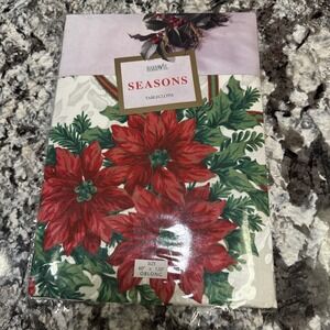 Vintage Bardwell Christmas Tablecloth 60x120 OVAL Poinsettia NEW Cotton/Poly